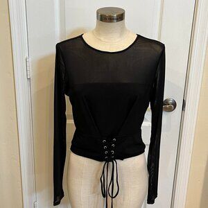 NWT - Material Girl - Sheer Lace-Up Long Sleeve Top